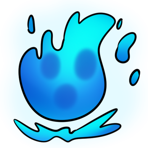 a blue, glowing light shaped like a flame. it has the vague impression of a face with an open mouth on it.